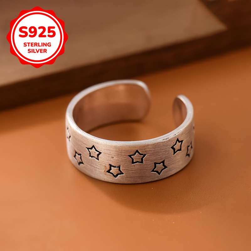 925 Silver Hypoallergenic Star Brushed Ring - Retro High End Index Finger Ring